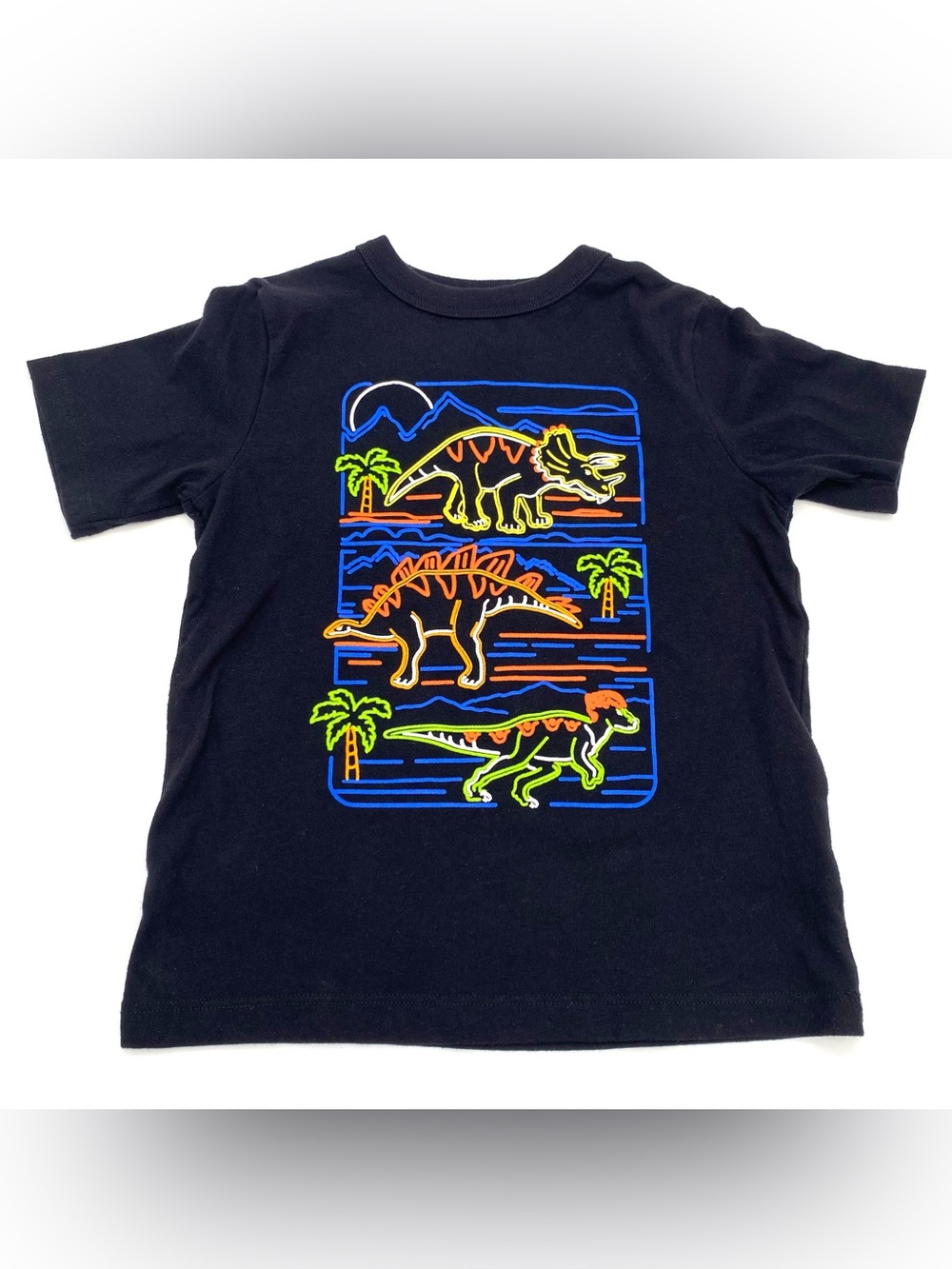 The Children's Place Boys 4T Black Short Sleeve Crew Neck Dinosaur Graphic Tee